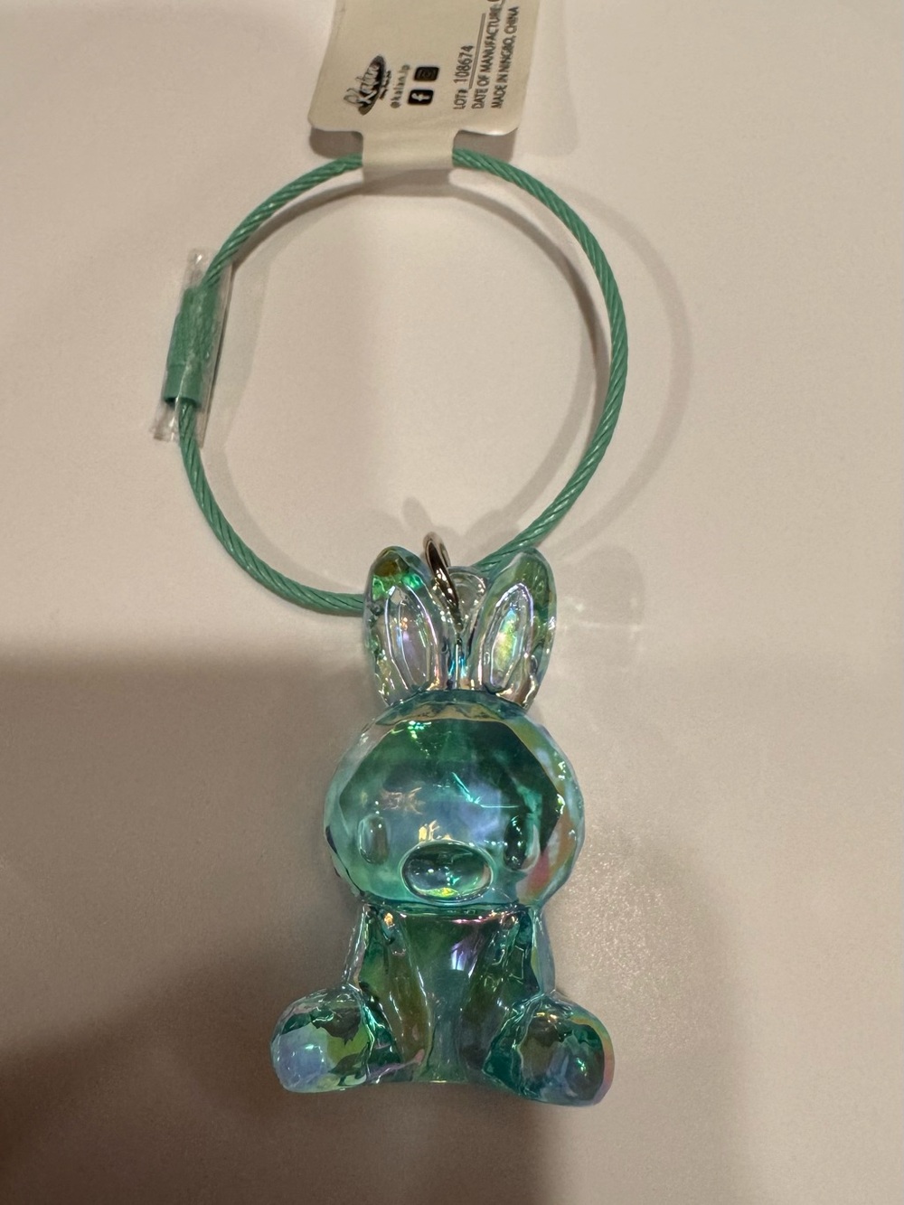 Iridescent Bunny Charm Keyring - Aqua Green